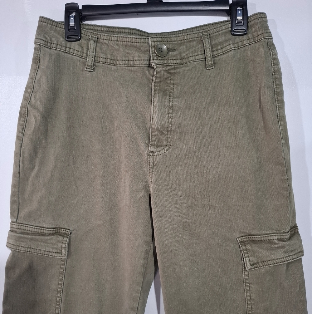Oat New York Wide Leg Cargo Jeans Women’s 10/30 Green High Rise Stretch Denim - Picture 2 of 12